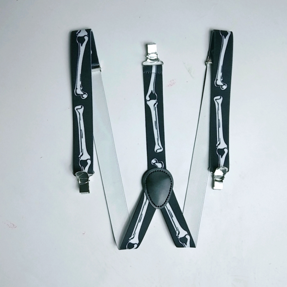 Skeleton Bones Black White Suspenders